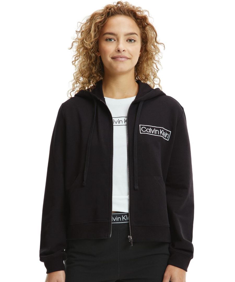 Calvin Klein Womens Reimagined Heritage Loungewear Long Sleeve Hoodie - Black Cotton - Size Small
