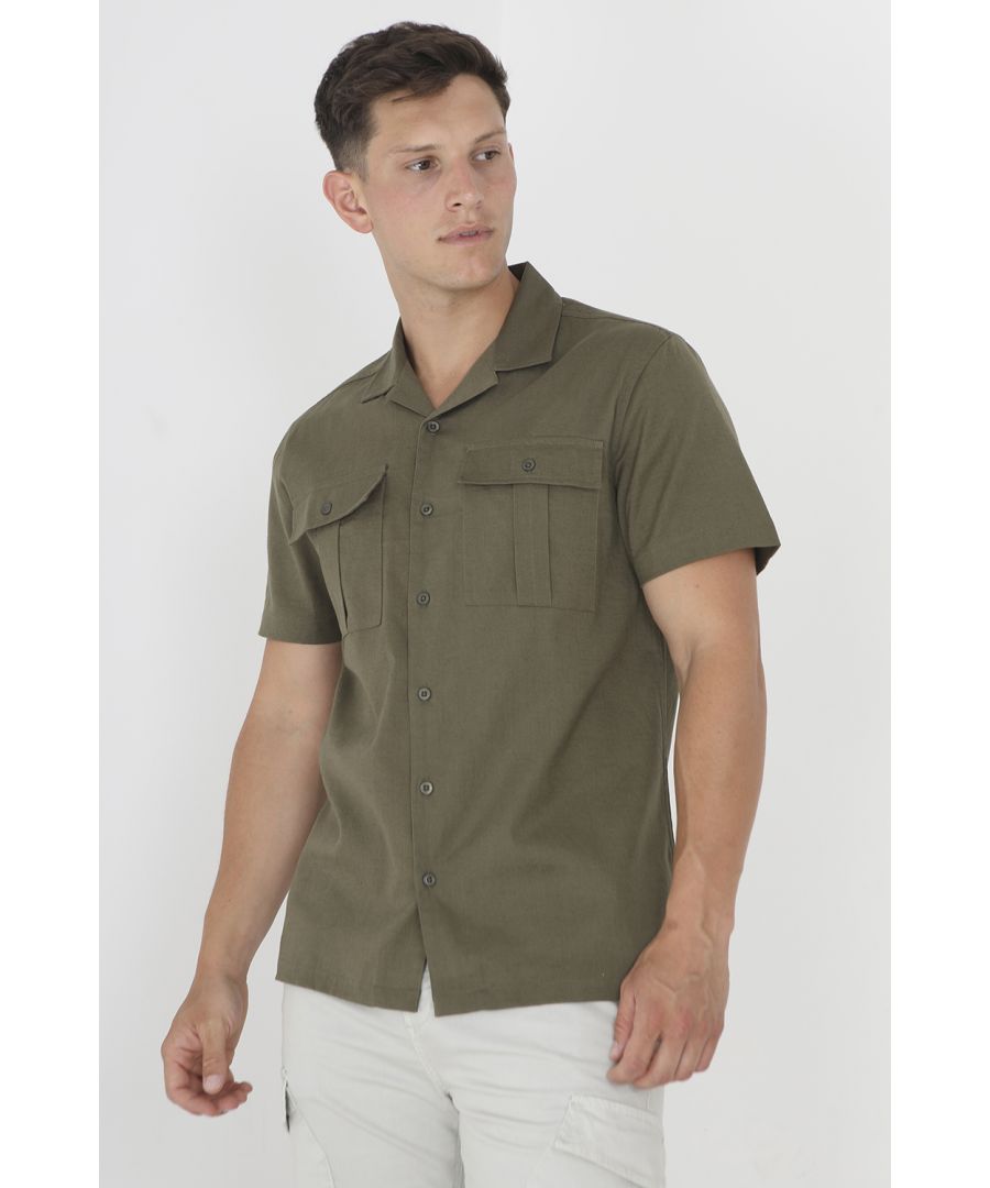 Brave Soul Mens Khaki 'Mikita' Short Sleeve Shirt - Size Large