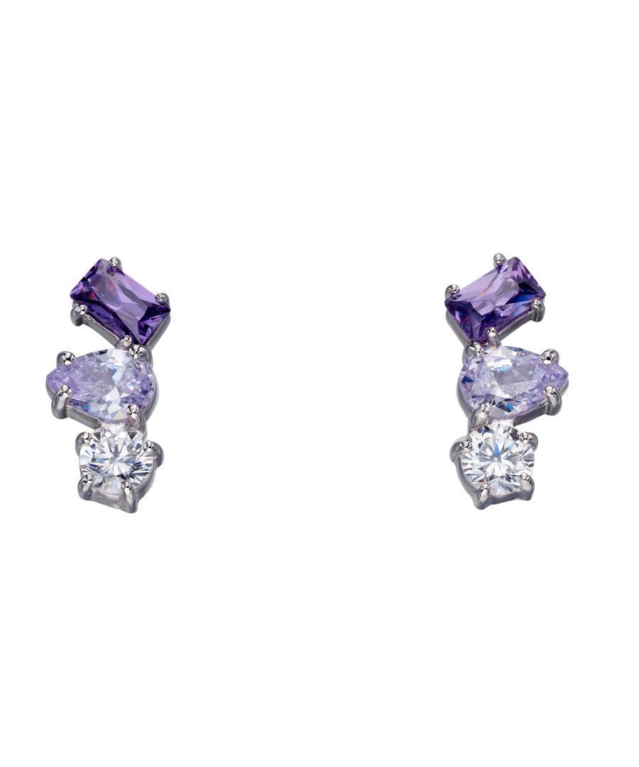 Image for Fiorelli Silver Womens 925 Sterling Silver Purple & Lilac Cubic Zirconia Multi Shape Stud Earrings