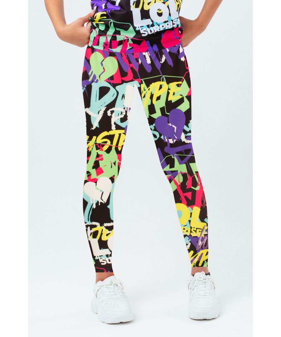 Let us introduce you to the L.O.L. Surprise x HYPE. V.R.Q.T Kids Leggings. Featuring an all-over graffiti inspired print channelling V.R.Q.T inner personality. Designed in a soft-touch fabric base for the ultimate comfort in a pink, cyan, yellow, green and blue colour palette. With an elasticated waistband for the perfect wear in our standard girls leggings shape. Wear with an oversized tee for a casual look. Machine wash at 30 degrees.