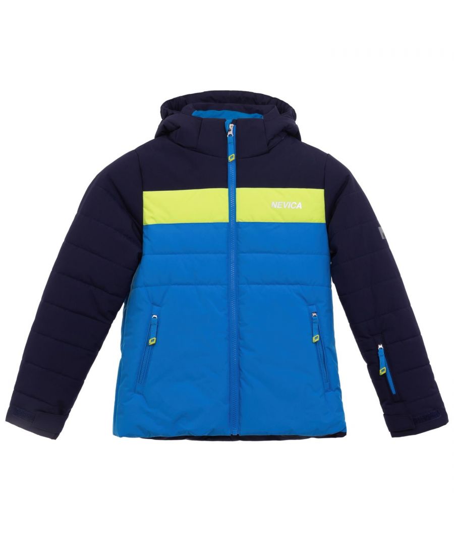 Nevica Chamonix Jacket Juniors - This Nevica Chamonix Jacket is crafted with full zip fastening and long sleeves for a secure fit. It features a hooded neckline plus two zipped hand pockets for a classic look and is a lightweight construction. This jacket is a colour block design with a signature logo and is complete with Nevica branding.