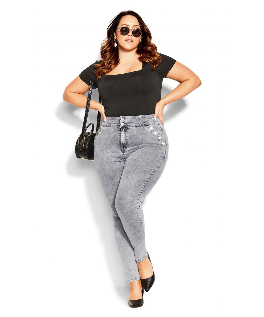 Look like a total dream in the curve-flaunting stylings of our Harley Buttoned Up Jean. Flaunting a stretch denim construction and high rise fit, these skinny jeans are made to endlessly flatter! Key Features Include: - Harley: the perfect fit for an hourglass body shape - High rise - Double button & zip fly closure - Button detail - 4-pocket denim styling - Stretch cotton blend fabrication - Skinny leg - High denim fibre retention to maintain shape - Signature Chic Denim hardware throughout zips, buttons and rivets - Full length Keep utterly stylish in an off-shoulder top and lace up block heels. Smart-casual perfection!
