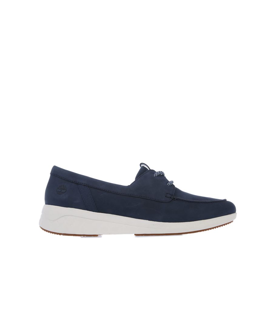 Womens Timberland Bradstreet Ultra Boat Shoes in navy.- Upper in premium nubuck Better Leather.- Slip on closure.- Embossed branding.- Footbed made from 70% bio-based material.- ReBOTL™ fabric lining containing at least 50% recycled plastic.- GreenStride™ sole made of 75% renewable sugar cane and responsibly sourced rubber.- Rubber outsole for grip.- Leather upper  Textile lining  Synthetic sole.- Ref: CA2GPK