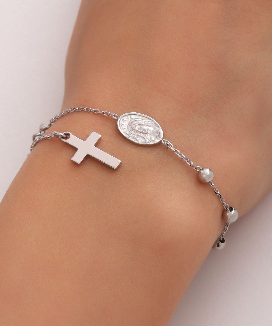 925 Sterling Silver Virgin Marry & Cross Bracelet