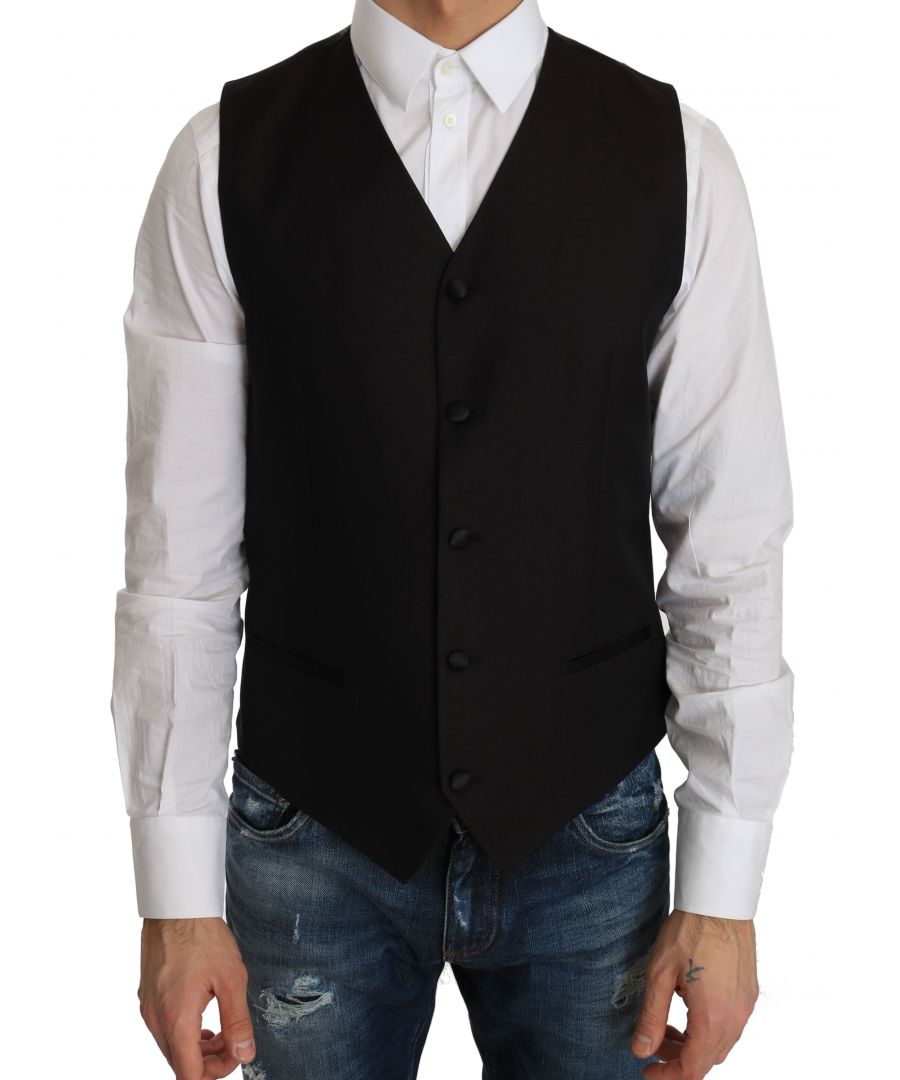 Dolce & ; Gabbana Gorgeous brand new with tags, 100% Authentic DOLCE & ; GABBANA fashion vest Model : Formal vest Fit : Regular fit Color : Black Adjustable back strap Full button closure Logo details Made in Italy Material : 98% Silk, 2% Polyester