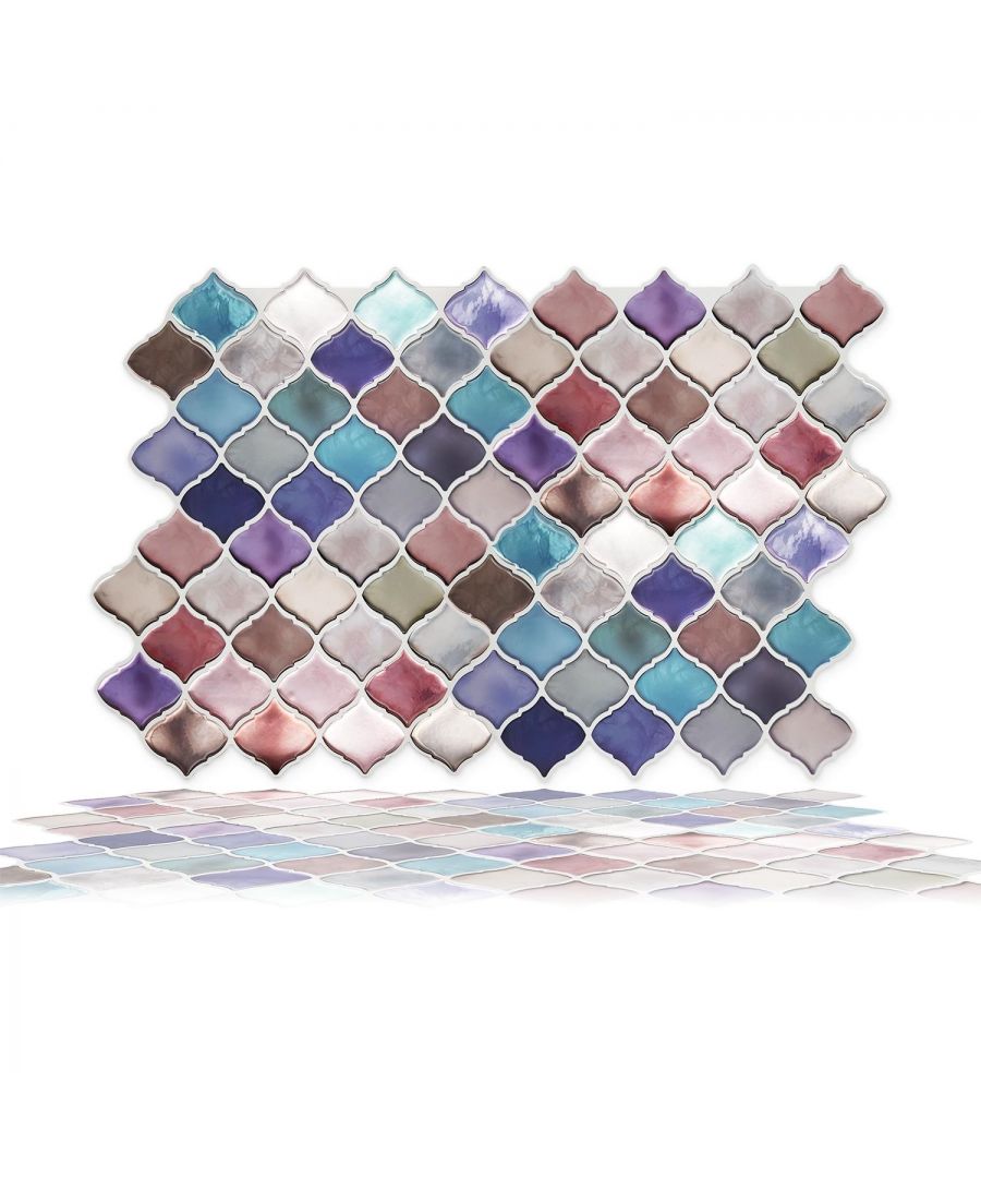 Walplus Arabesque Pink And Blue Glossy DIY Self Adhesive 3D Tile Stickers 11 x 8 inches / 28 20.3 cm (16pcs) Tiles Wall Stickers, Kitchen, Bathroom, Living room, peel and stick - One Size