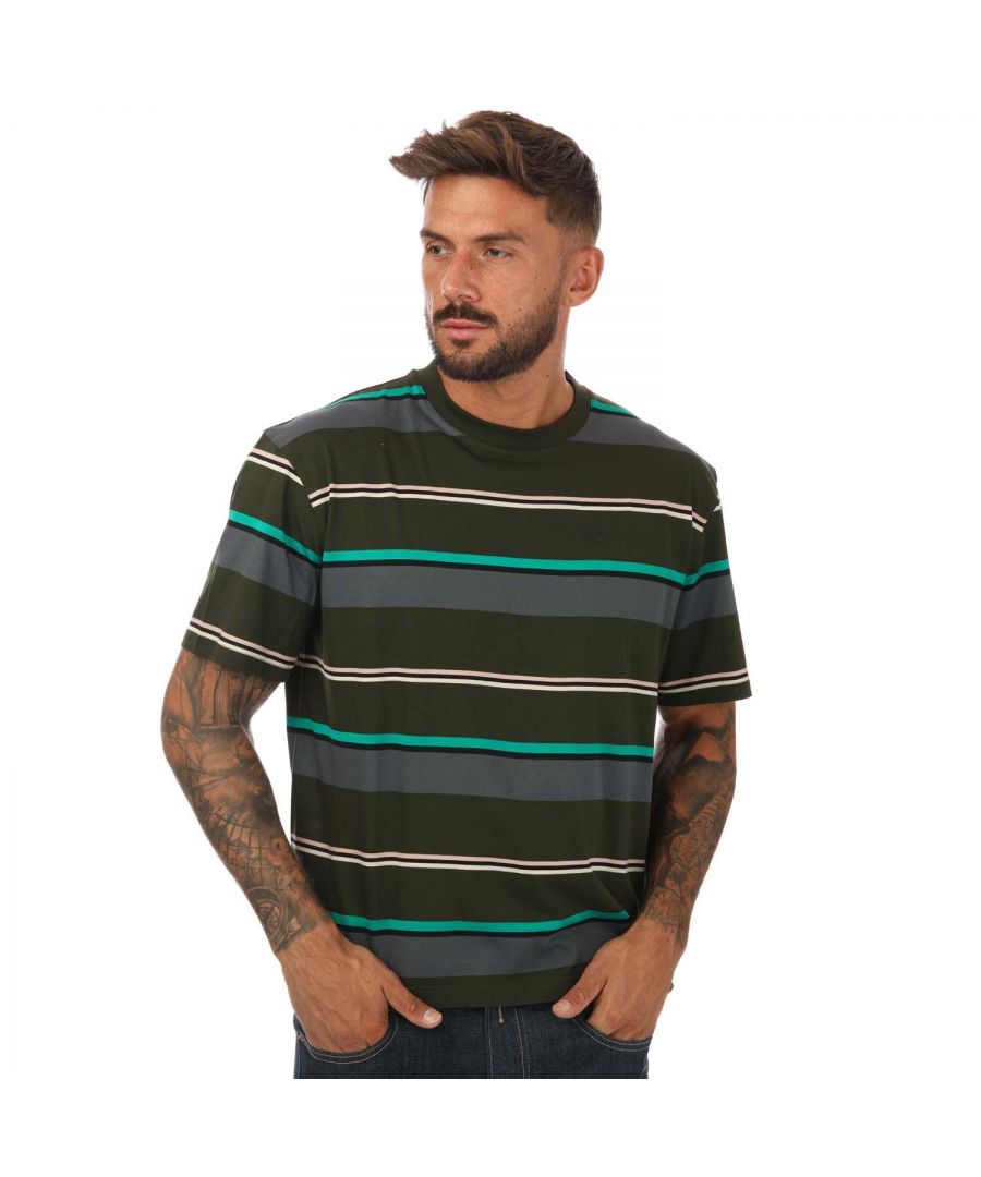 Mens Ted Baker Paleale Short Sleeve T- Shirt in khaki.- Round neckline.- Short sleeves.- All-over coloured stripe print.- Regular fit.- 100% Cotton.- Ref: 254749KHAKI