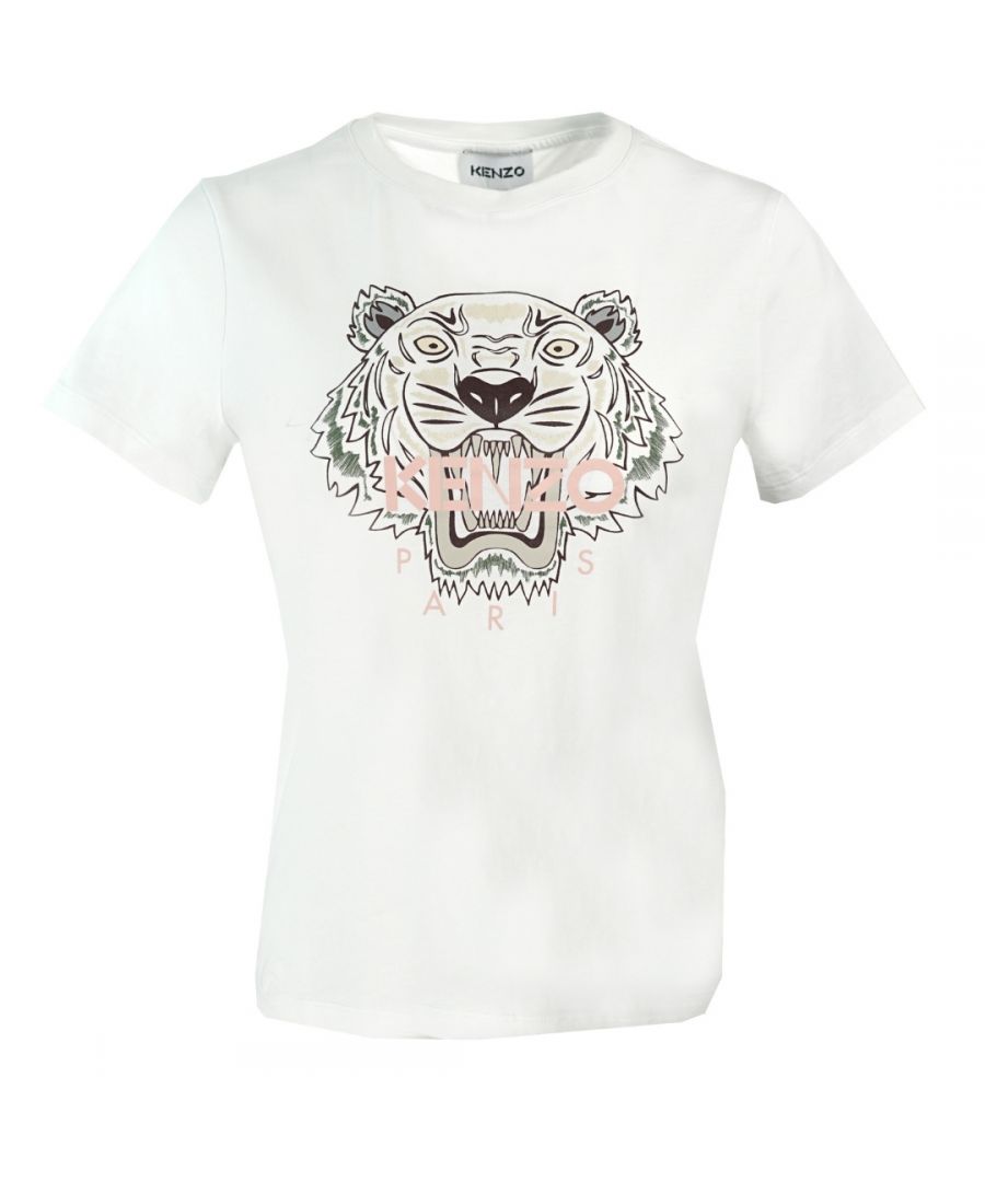 Kenzo Womens Tiger Icon Logo White T-Shirt. Kenzo Icon Tiger Print White Tee. Classic Fit. 100% Cotton. Regular Fit, Fits True To Size. FA62TS8464YB.01