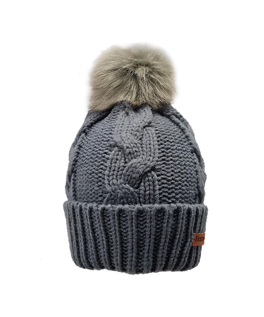 The Firetrap Cable Hat is a beanie with a chunky cable knit pattern giving it a heavyweight feel. with a matching ribbed cuff and a faux fur bobble. A Firetrap PU patch on the cuff adds the final touch. Body 100% Acrylic Bobble 70% Acrylic / 30% Polyester.> Material: Acrylic Mix > Pattern: Plain > Touchscreen Usable: No > Care Instructions: Hand Wash Only > Style: Bobble Hats