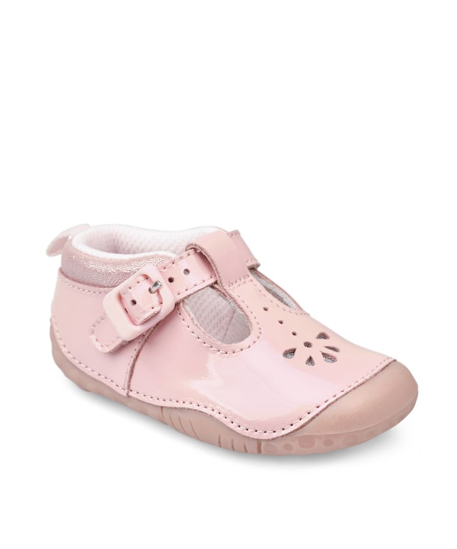 Our dainty T-bar Baby Bubble now comes in an adorable soft pink patent. Specifically designed for pre-walkers, with padded ankles and cushioned insoles to provide ultimate comfort for babies feet. Heel and toe bumpers protect delicate feet and our most flexible, lightweight soles allow uninhibited movement. The easy buckle fastening means fuss-free adjustability and ensures shoes stay put while on the move.