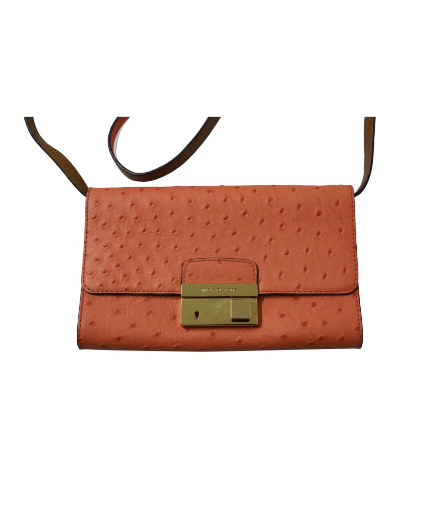 Michael Kors Embossed Ostrich Skin Clutch Bag in Orange Leather