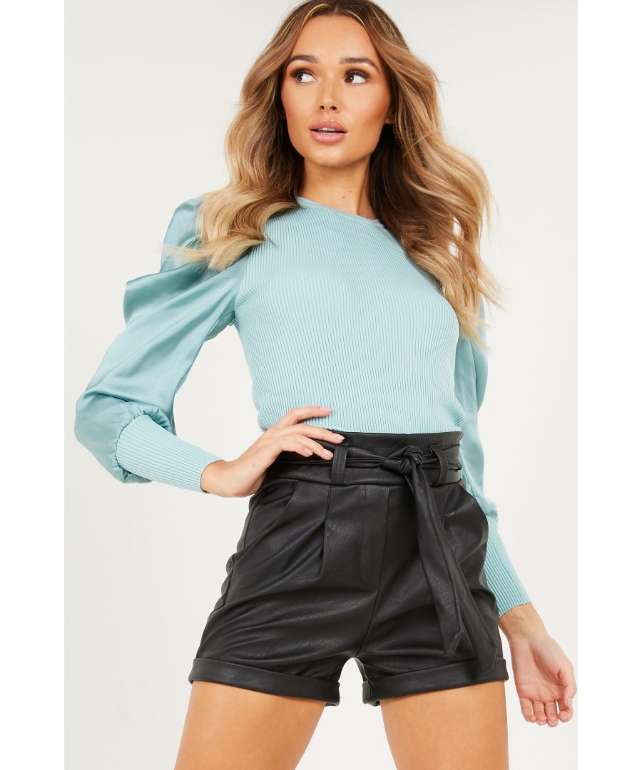Image for Sage Knitted Satin Puff Sleeve Jumper