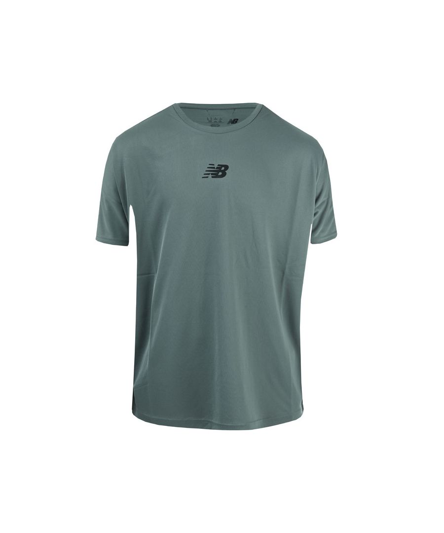 Mens New Balance NBST Aspre T-Shirt in green. – Crew neck. – Short sleeves. – Self fabric back neck tape. – Heat transfer branding. – Front and back panels sewn together at side. – 100% Polyester. Machine washable. – Ref: MT033015BG2