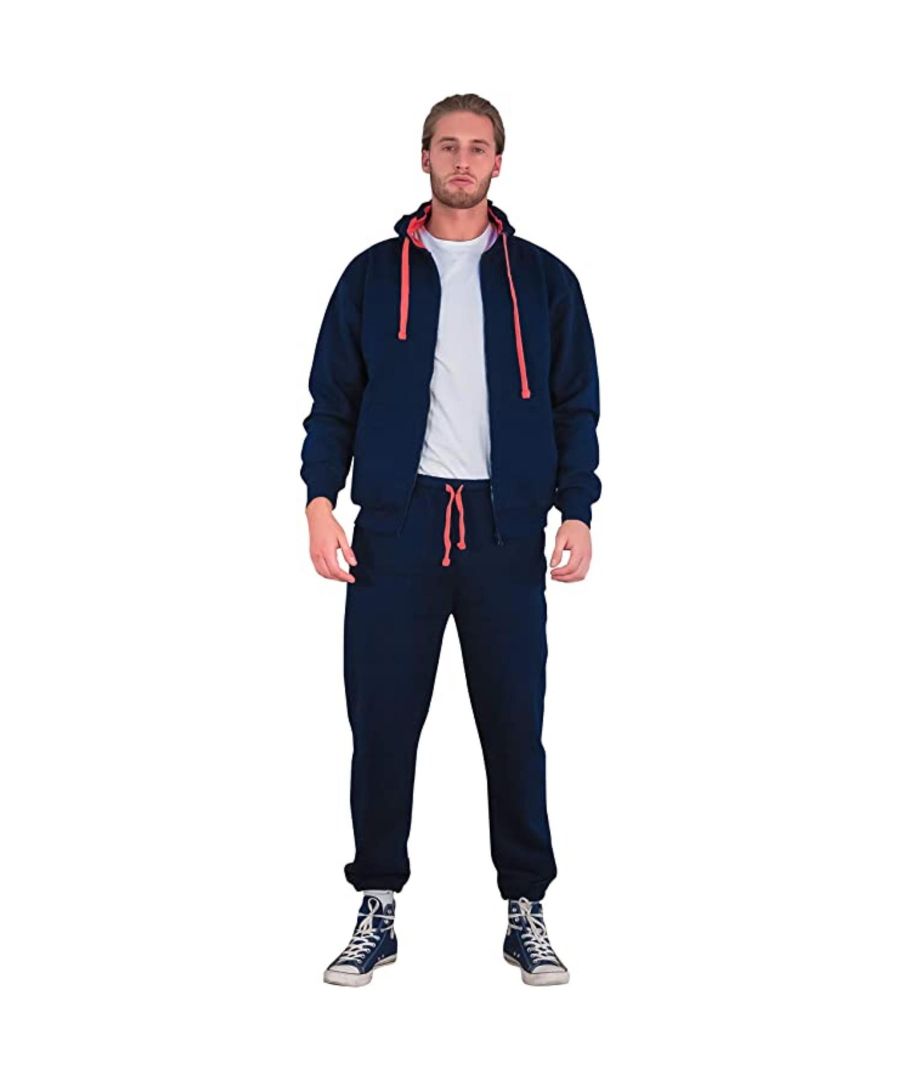Enzo Mens Full Tracksuit Set. Hoody and Joggers With 2 Side Pockets, Drawstrings, Ribbed Hem and Cuffs. Made From Soft Cotton. Blend Fabric Ideal For Warmth and Comfort. Ideal for sports or casual wear all day.