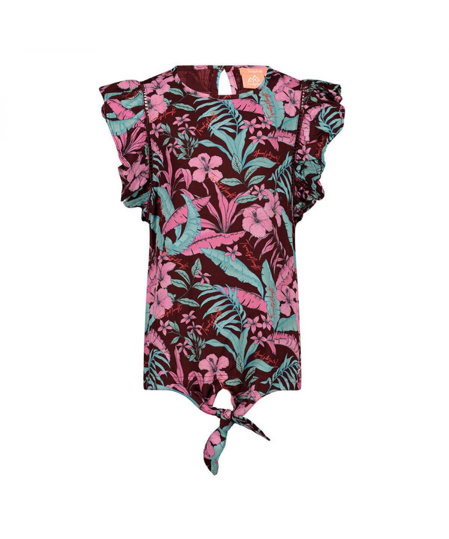 Deze blouse voor meisjes van 29FT is gemaakt van viscose en heeft een bladprint. Het model heeft een ronde hals en kapmouwtjes. De blouse heeft een knoopsluiting.details van deze blouse:ruches