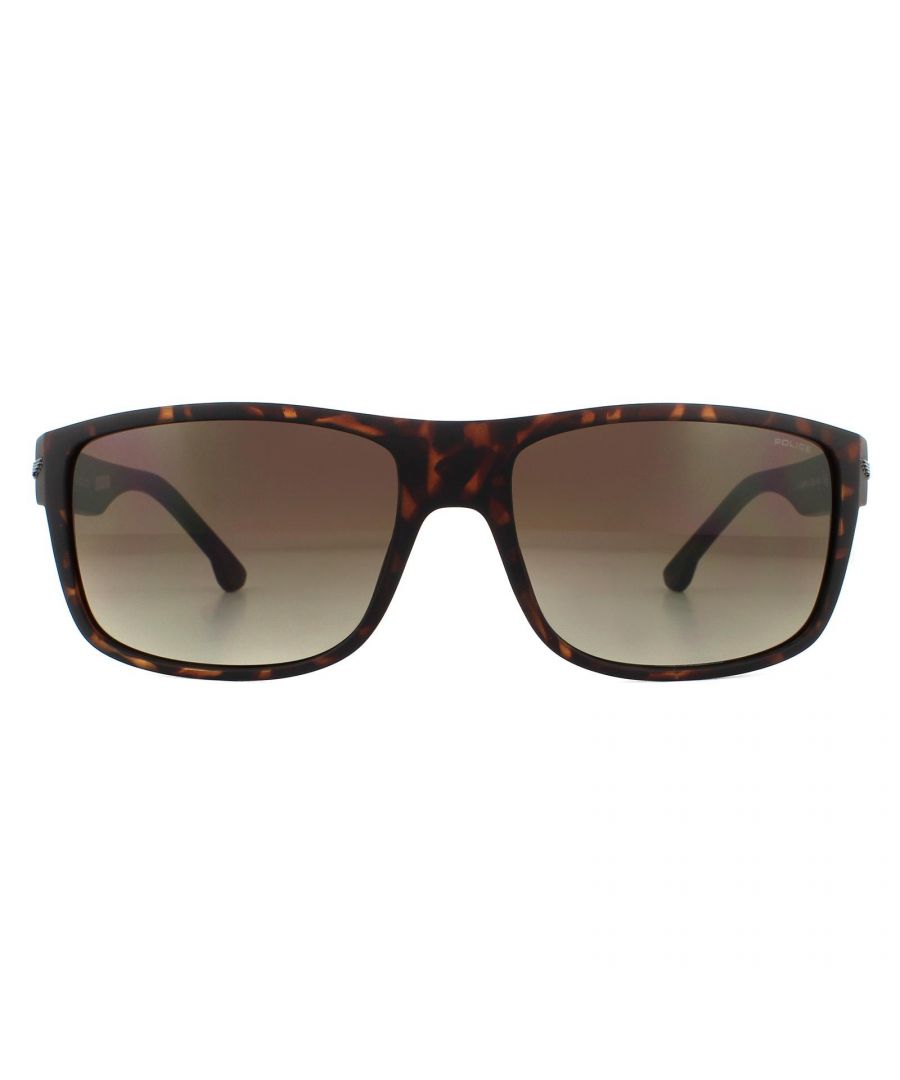 Police Sunglasses SPLB39 Tailwind 4 0738 Matte Dark Havana Smoke Brown Gradient  are a rectangle style made from lightweight acetate for all day comfort. The Police logos ensure brand authenticity and can be found on each hinge.