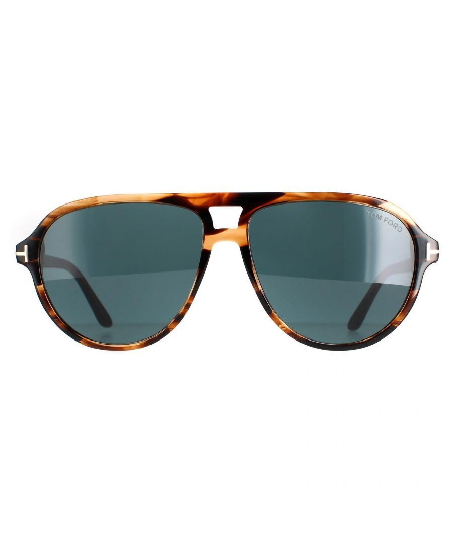 Tom Ford Aviator Mens Havana Blue FT0932 Jeffrey Sunglasses are a classic aviator style crafted from lightweight premium acetate and finished with the Tom Ford T logos on the temples.