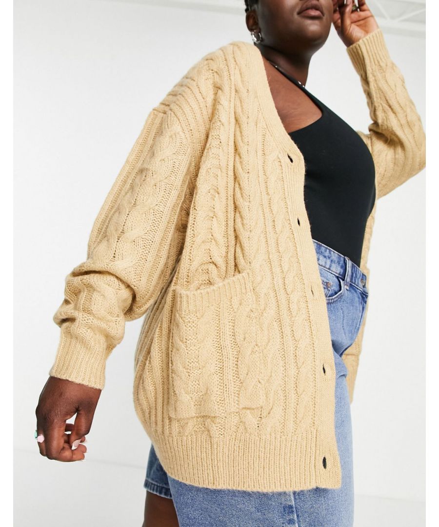 Plus-size cardigan by Reclaimed Vintage Exclusive to ASOS V-neck Button placket Side pockets Regular fit  Sold By: Asos