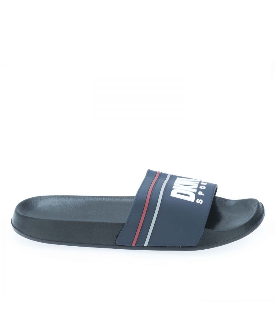 DKNY Mens Logo Sliders in Navy - Size UK 10