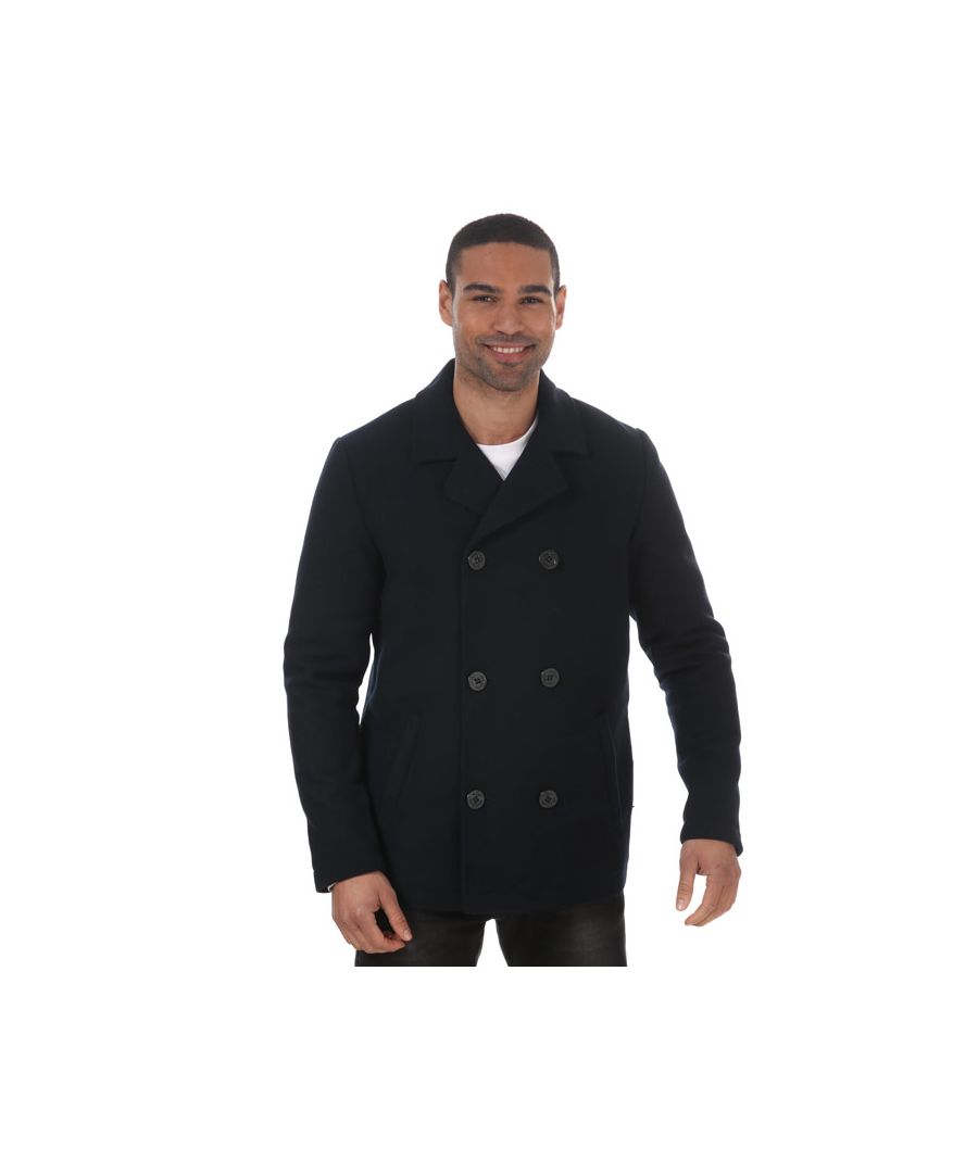 Mens Farah Gladstone Peacoat in navy.<BR><BR>- Fully lined and wadded quilted lining.<BR>- Full button fastening.<BR>- Two front pockets.<BR>- Internal pocket.<BR>- Back vent.<BR>- Logo buttons.<BR>- Regular fit.<BR>- Shell: 47% Wool  43% Polyester  5% Viscose  4% Acrylic  2% Polyamide. Lining: 100% Polyester. Professionally clean only.<BR>- Ref: FARF6004414