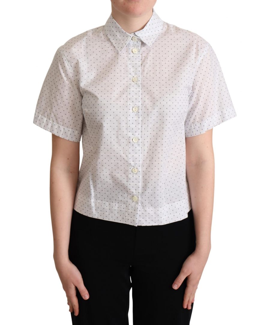 Dolce & Gabbana WoMens White Black Polka Dots Collar Blouse Shirt Cotton - Size Medium