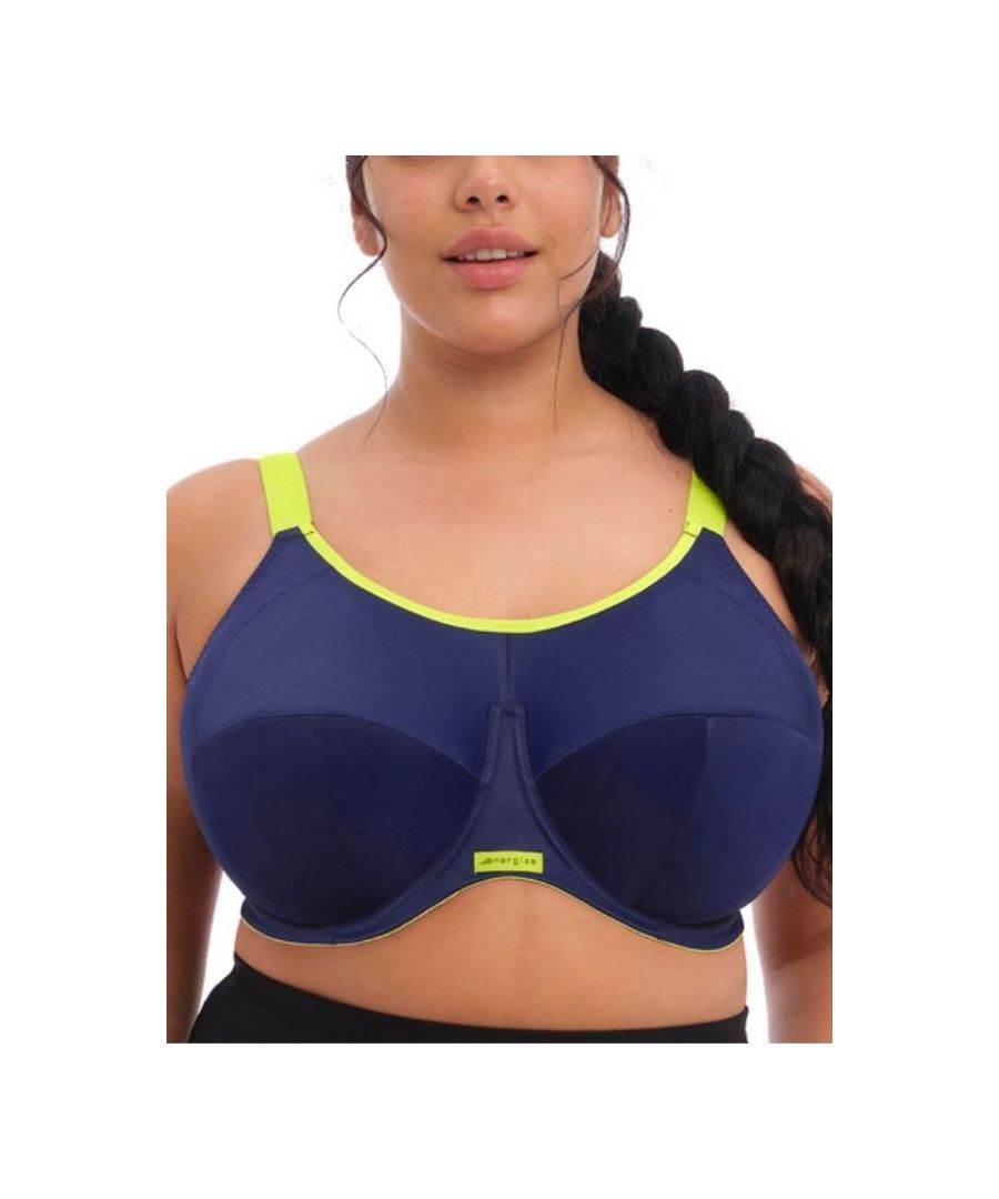 Elomi Energise Underwired Sports Bra in Navy. With a three section cup, multiway back and non-compression design. Product is made of 94% Nylon/Polyamide, 6% Elastane and is hand-wash only.
