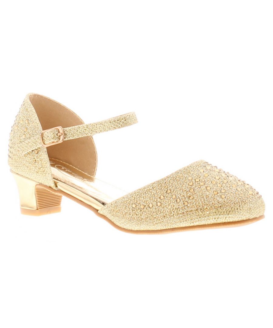 Spot On Tracey Girls Party Shoes Gold 10 - 2. Manmade Upper. Manmade Lining. Synthetic Sole. Girls Glitter Shoe With Buckle Ankle Strap.
