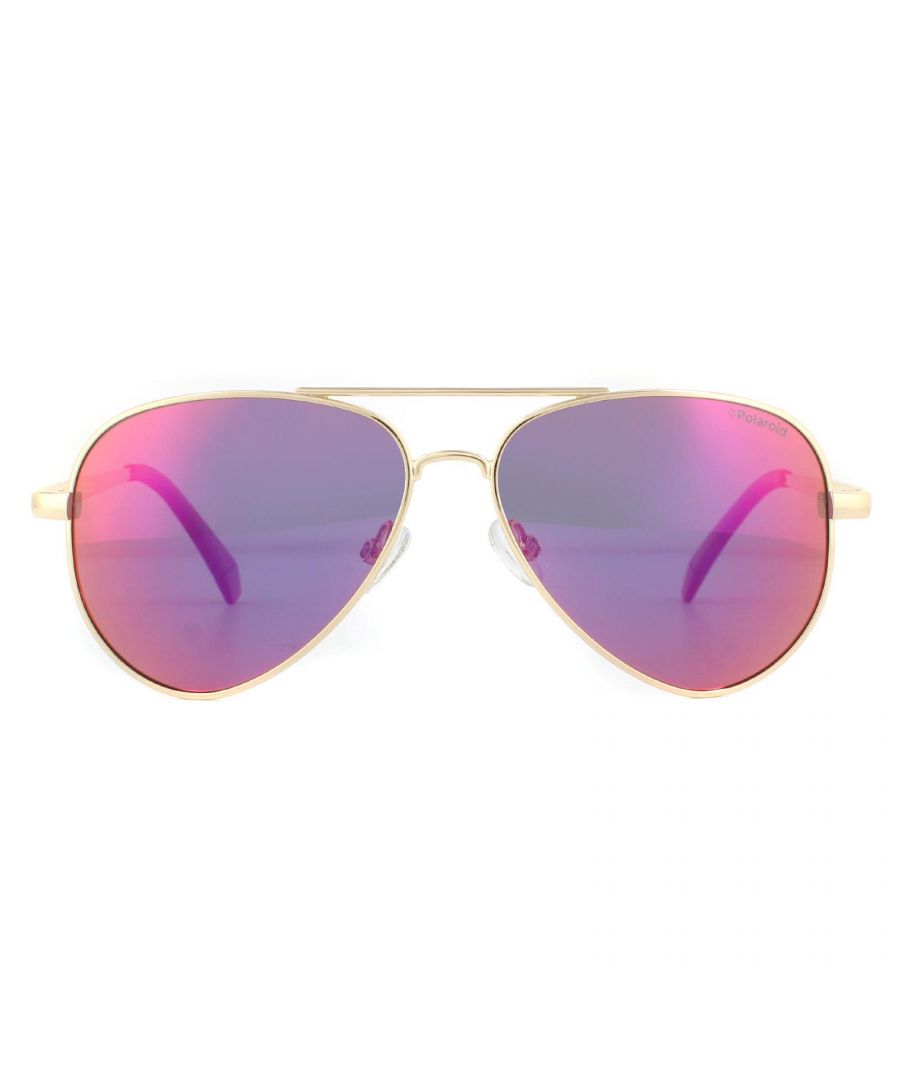 Polaroid Kids Sunglasses PLD 8015/N/NEW J5G AI Gold Grey Pink Mirror Polarized are a brightly coloured aviator for children with the excellent Polaroid lenses to protect your child's eyes with 100% UV400 protection and glare reduction with the polarized filters for perfect vision