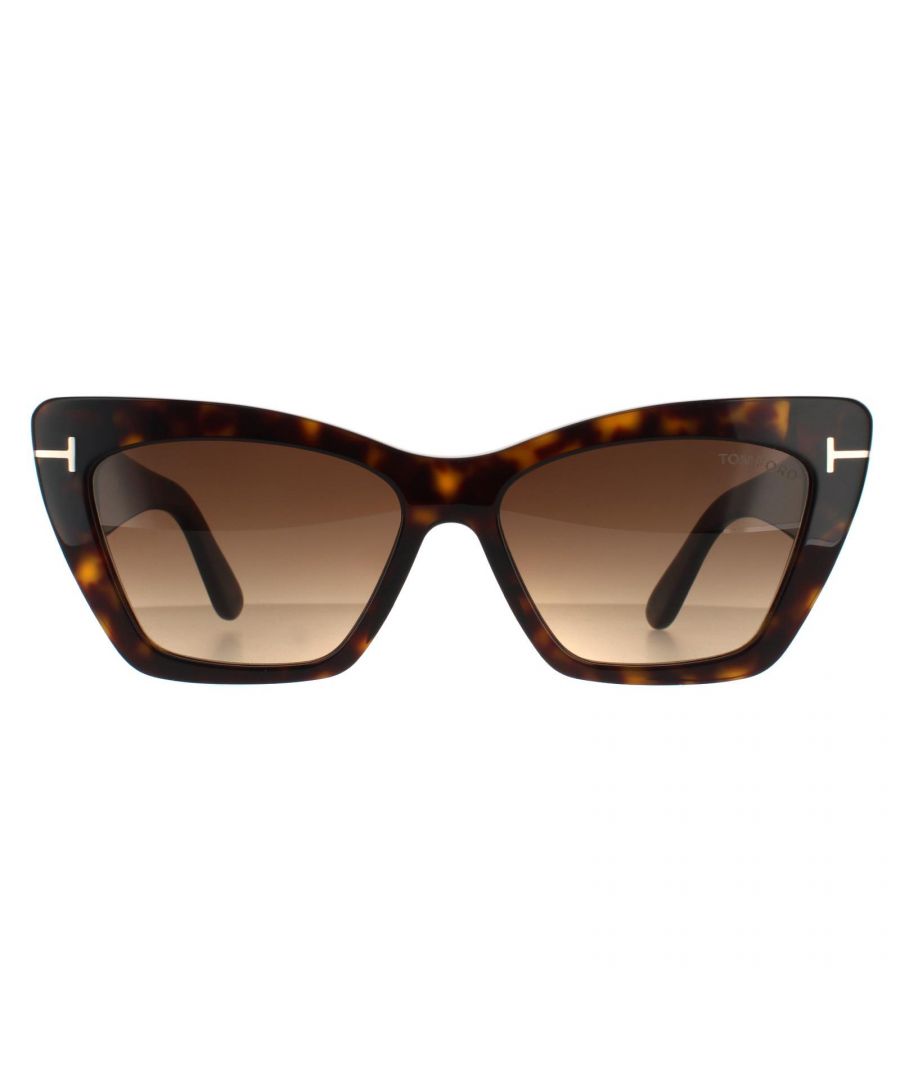 Tom Ford Cat Eye Womens Dark Havana Brown Gradient  Wyatt FT0871 are a stunning cat eye style crafted from lightweight acetate. The frame front is superbly enhanced with the Tom Ford T that wraps around to the chunky temples. .