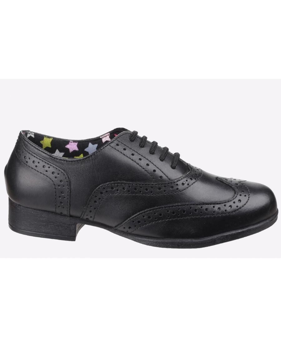 Kada is a smart, classic leather brogue, they perfectly complete a polished back to school uniform.\n- Smooth leather uppers\n- Brogue detailing\n- Toe and heel reinforcements\n- Low block heel\n- Lightweight sole unit\n- Approx 27mm Heel Height