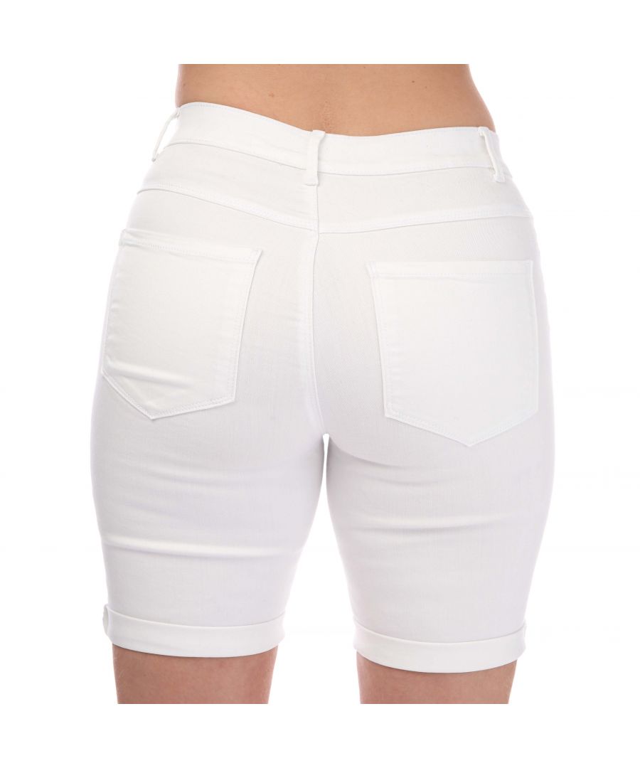 only womenss rain life mid rise long denim shorts in white viscose - size 10 uk