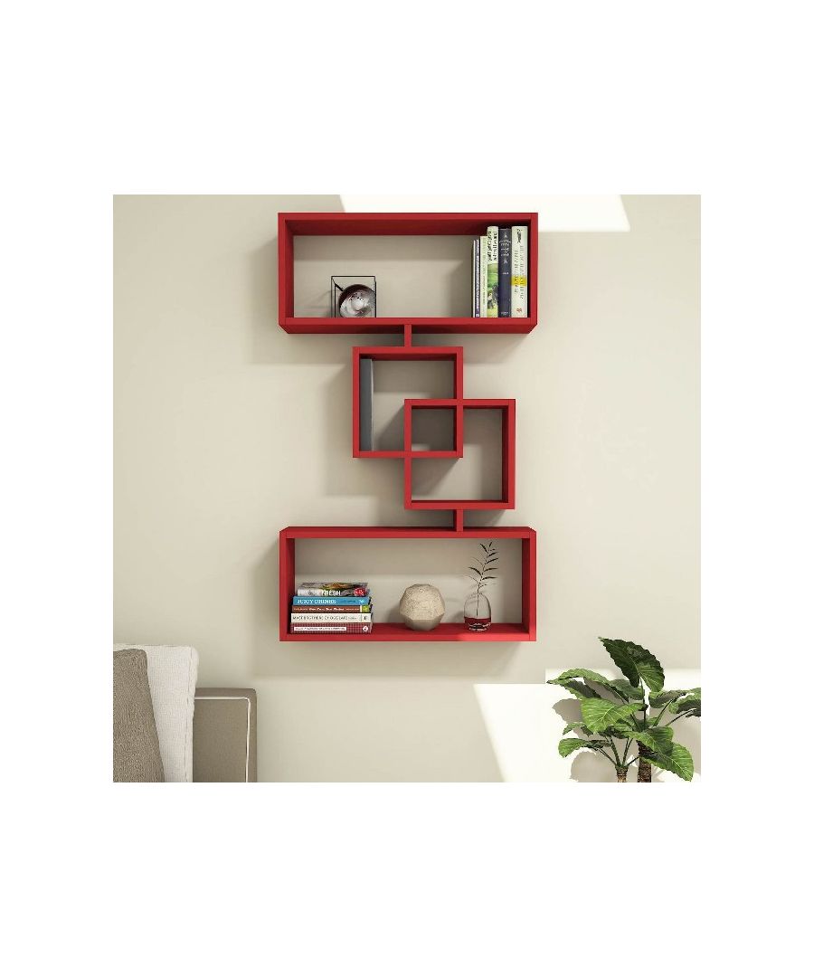 This modern and functional shelf is the perfect solution to keep your books and objects in order and to furnish your home in an original way. Thanks to its design, it is ideal for the living area, the sleeping area of the house and the office. Assembly kit included, easy to clean, easy to assemble. Color: Red | Product Dimensions: W70xD22xH117 cm | Material: Melamine Chipboard, PVC | Product Weight: 17,5 Kg | Supported Weight: Each Shelf 3 Kg | Packaging Weight: W105xD26xH18 cm Kg | Number of Boxes: 1 | Packaging Dimensions: W105xD26xH18 cm.