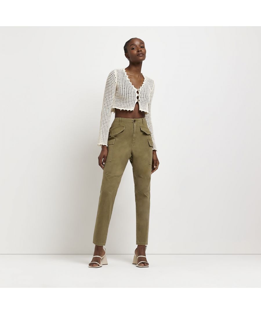 > Brand: River Island> Department: Women> Material: Cotton> Material Composition: 100% Cotton> Type: Trousers> Style: Ankle> Size Type: Regular> Fit: Regular> Rise: High (Greater than 10.5 in)> Leg Style: Tapered> Pattern: No Pattern> Occasion: Casual> Selection: Womenswear> Season: SS22