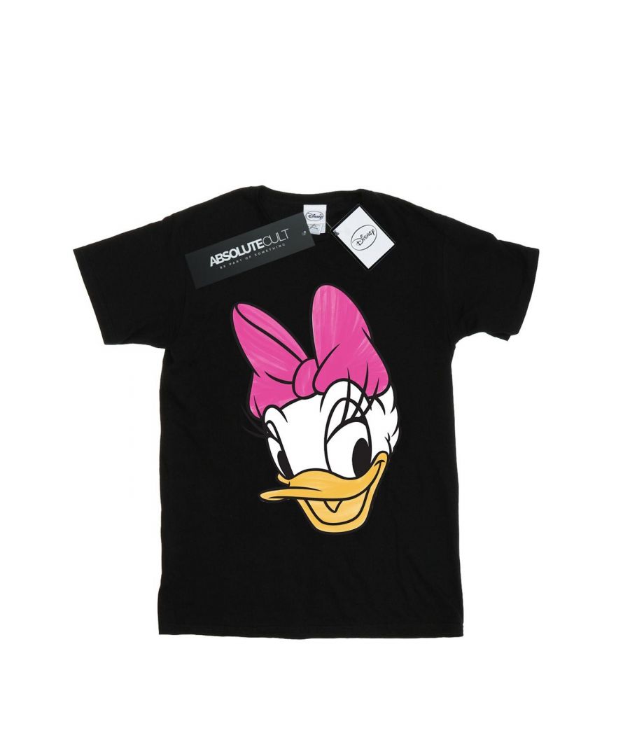 Disney Womens/Ladies Daisy Duck Head Painted Cotton Boyfriend T-Shirt (Black) - Size Large
