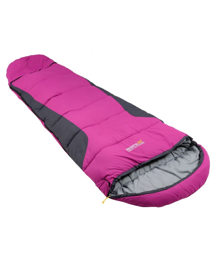 100% Polyester. Expandable base section of sleeping bag allows length to change from 170cm to 195cm. Mummy shape provides excellent heat retention and minimal pack size. Single layer stitch-through construction to maintain even fill distribution. Left hand two-way zip to allow opening from the top or bottom. Internal pocket to keep valuables close by. Insulated zip baffle to cover cold spots and retain body heat. Insulated shoulder baffle to minimize heat loss from the top of the bag. Stuff sack included for storage. Hanging hooks at the base allow for ventilation and drying.