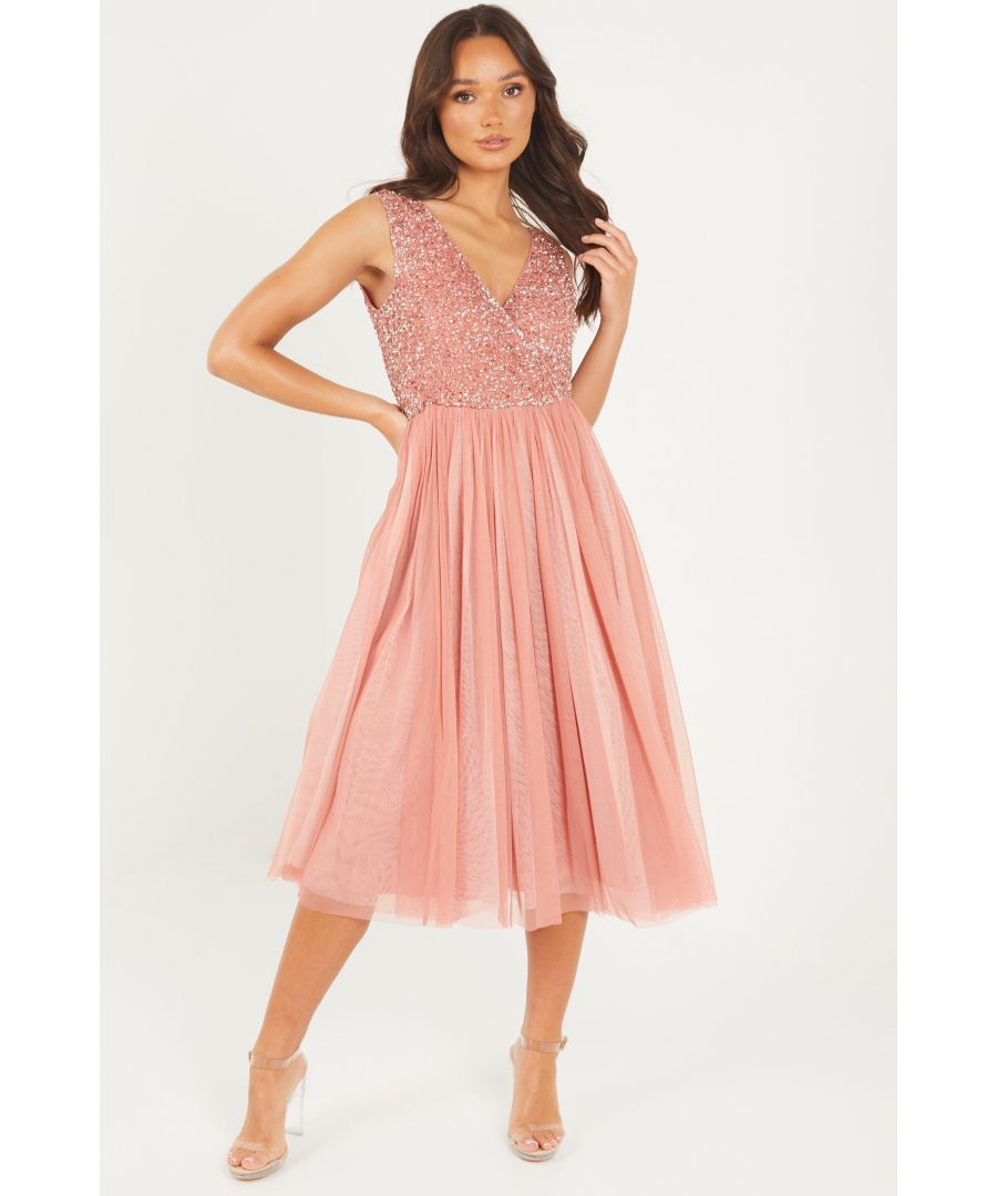 Image for Peach Sequin Midi Dress
