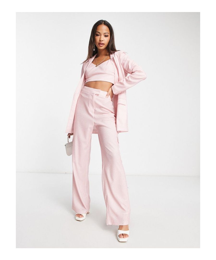 Blazers by Miss Selfridge Part of a co-ord set Top and trousers sold separately Glitter design Peak lapels Padded shoulders Single button fastening Regular fit  Sold By: Asos