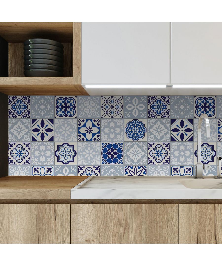 Image for Blue Grace Mediterrranean Tiles Wall Stickers, Kitchen, Bathroom, Living room 15 cm x 15 cm - 48 pcs