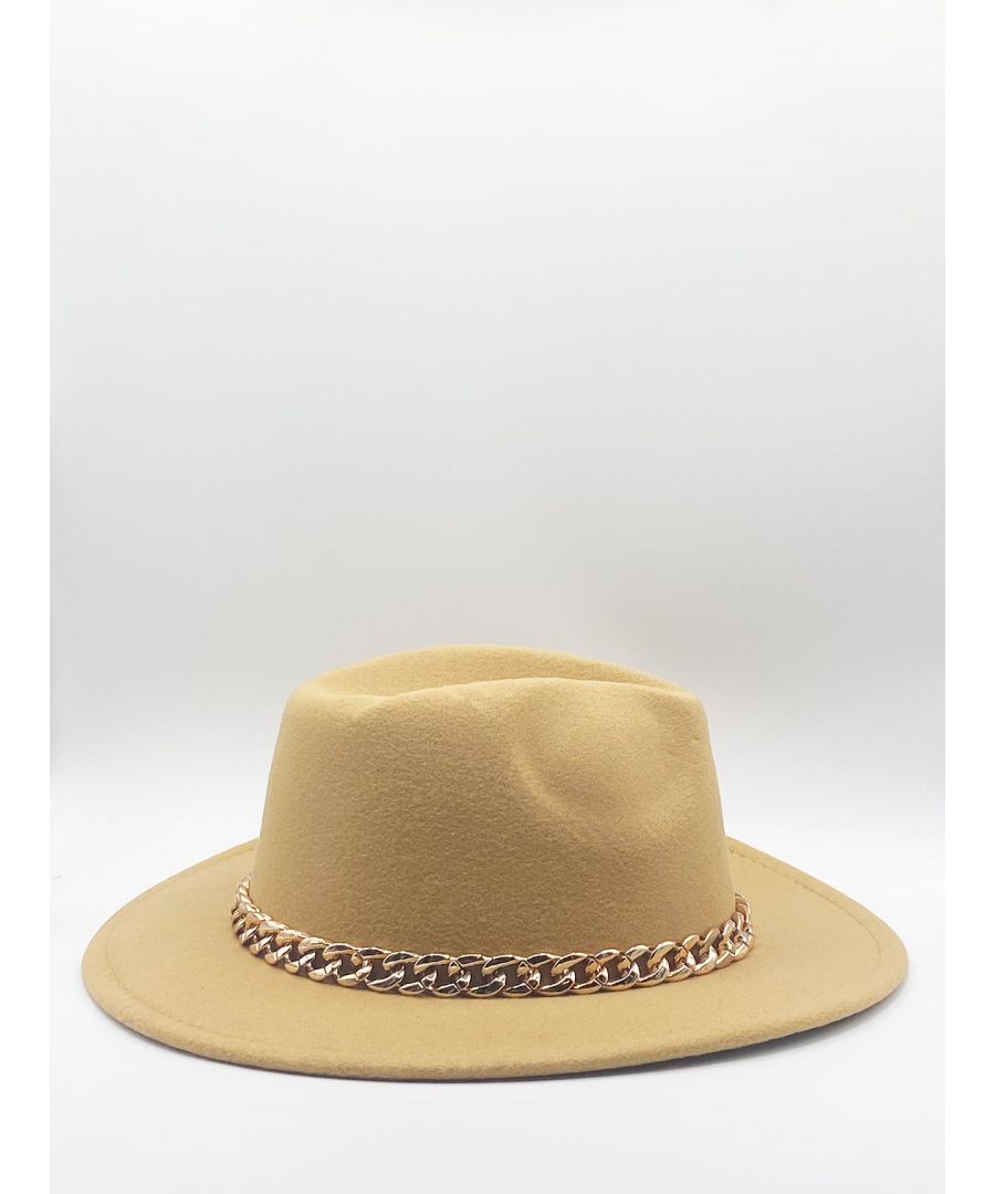 SVNX Women's Trilby with Gold Chain Band in Tan|light tan