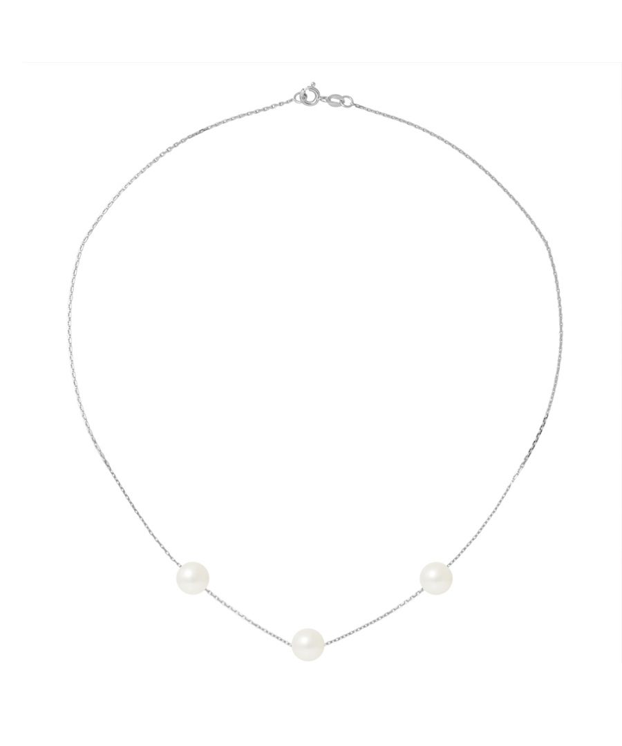 Blue Pearls Womens 750/1000 white gold Chain and 3 White Freshwater Cultured Pearl Woman Choker Necklace - One Size