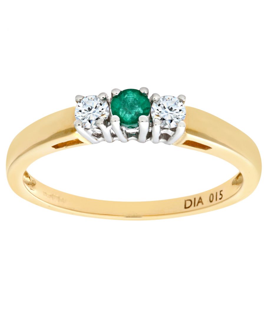 Image for 9ct Yellow Gold Diamond and Emerald 3 Stone Ladies Rring