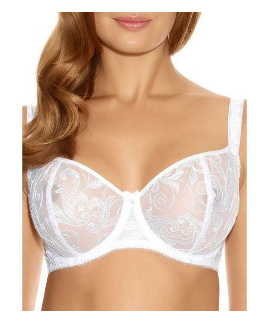 Fantasie Allegra Vertical Seam Bra, this stunning bra features sheer embroidered cups with vertical seams which offer natural uplift to the bust for a flattering fit. Complete with adjustable straps and a cute satin bow and diamante in the centre for a charming touch.