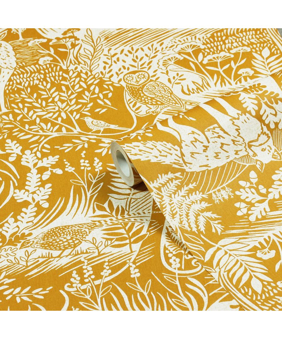 Invite nature into your home with the Winter Wood wallpaper featuring a stunning woodblock inspired print with plenty of woodland animals and trees. The elegant and graceful highland stag is complimented by hares, foxes, and owls in gorgeous warming ochre palette, this design will add a focal point to your décor. This wallpaper is a paste the wall application; simply paste the wall, hang your paper, and leave to dry. Each roll is 10m long and 52cm wide. Pattern repeat: 53cm Straight Match. Our Winter Wood wallpaper can be used to paper the whole room or to create an eye-catching feature wall. This wallpaper is also wipeable so that any light marks can be dabbed away.