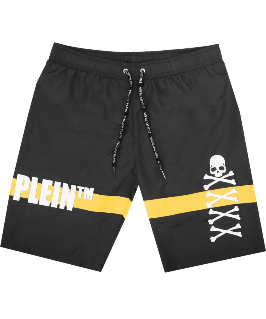 Philipp Plein TM Skull And Bones Black Swim Shorts. Philipp Plein TM Skull And Bones Black Swim Shorts. Elasticated Waistband. Branded Drawstring Fasten. Long Boardshort Style. Product Code - CUPP11 L0199