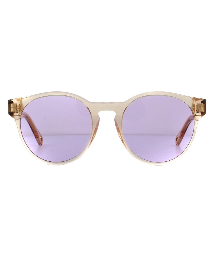 Chloe Sunglasses CE753S Willow 749 Peach Lavender are a retro round style with a keyhole bridge, corner flicks and Chloe branding on the transparent temples.