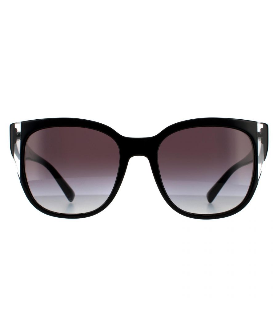 Valentino Square Womens Black Grey Gradient Sunglasses VA4040 are a glamorous square style that flatters most face shapes. Slim temples feature the Valentino for brand recognition while rivet front details complete the fashionable look