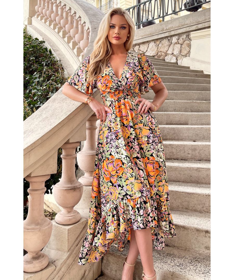 Ax Paris Womens Multi Floral Printed High Low Wrap Top Midi Dress - Multicolour - Size 8 Uk