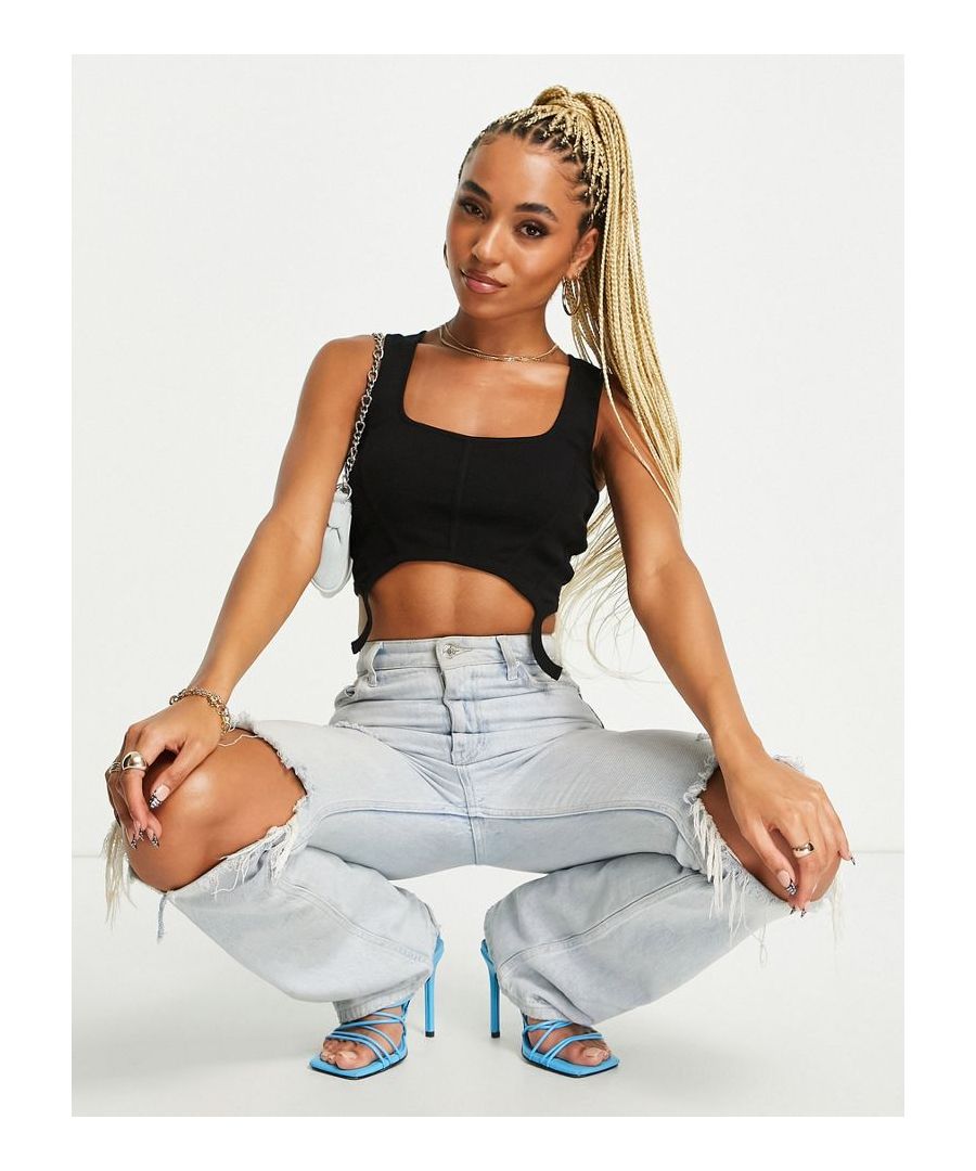 Corset top by ASOS DESIGN The scroll is over Square neck Faux suspender details Cropped length Skinny fit Sold by Asos