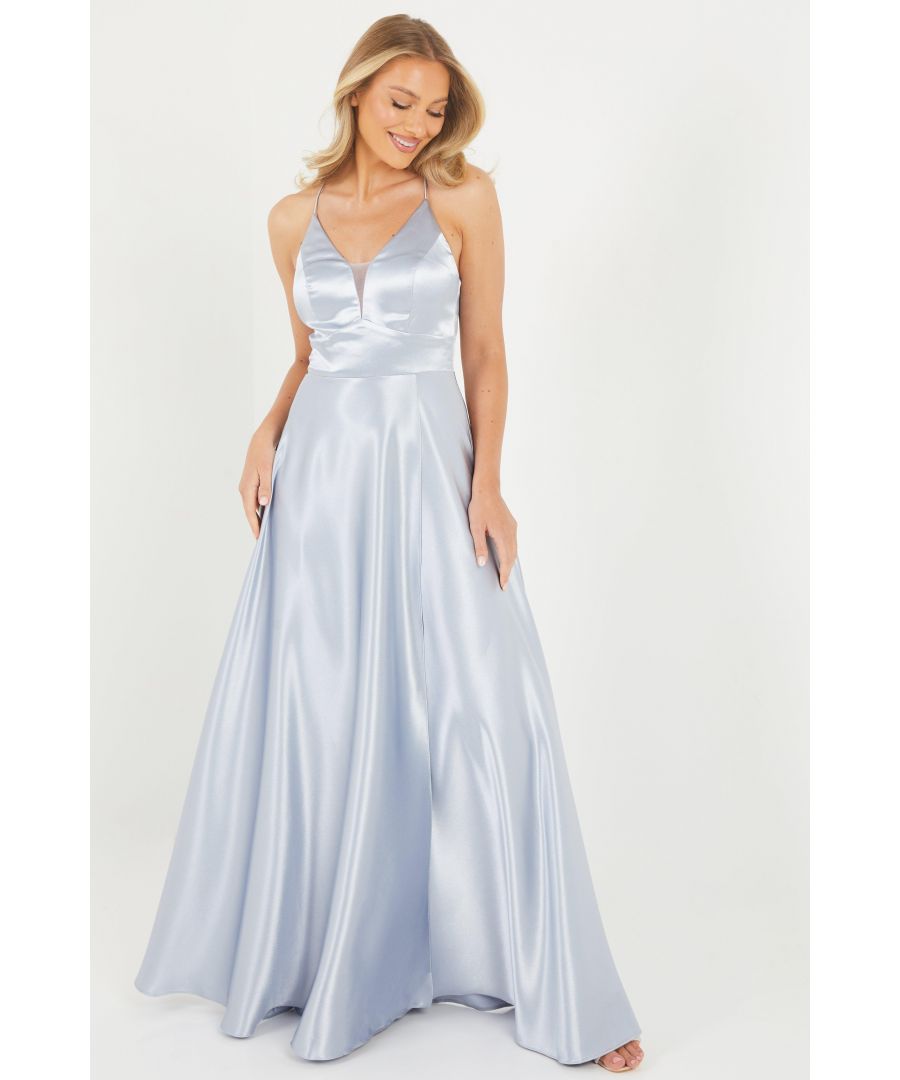 Image for Blue Satin Strappy Maxi Dress