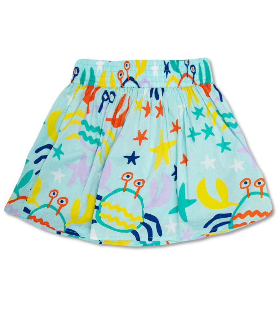 This Stella McCartney Girls Patterned Skirt in Blue is made of cotton, this style showcases a flared silhouette, a colourful graphic pattern and an elasticated waistband.\n\nFlared silhouette \nColourful graphic pattern\nElasticated waistband 